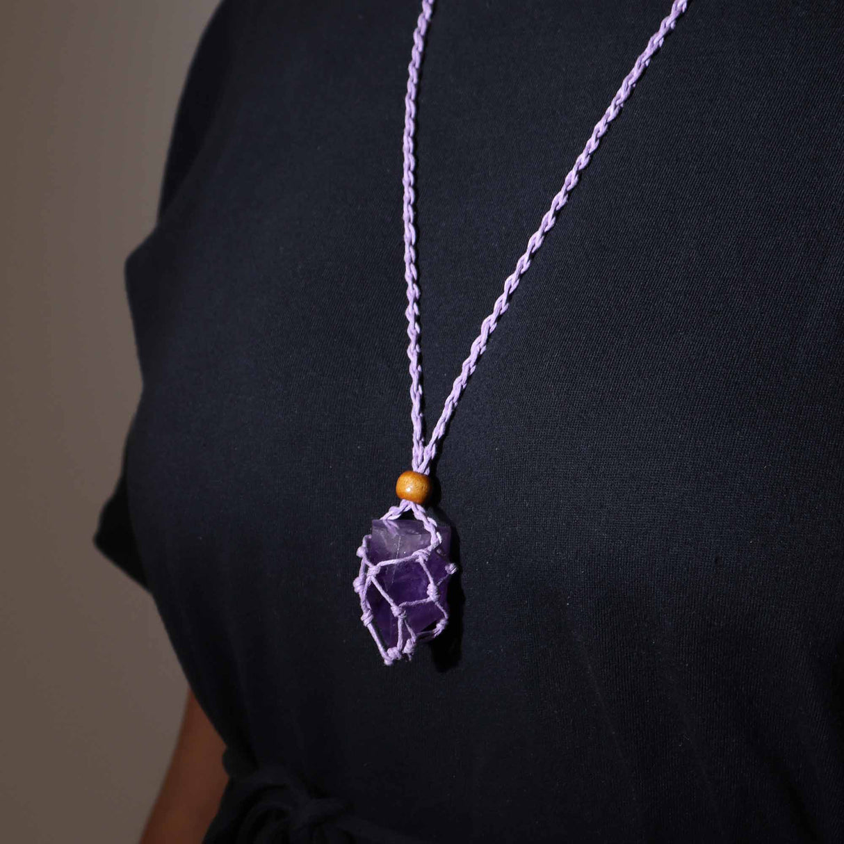Gemstone Necklace Cord Adjustable Macrame Purple