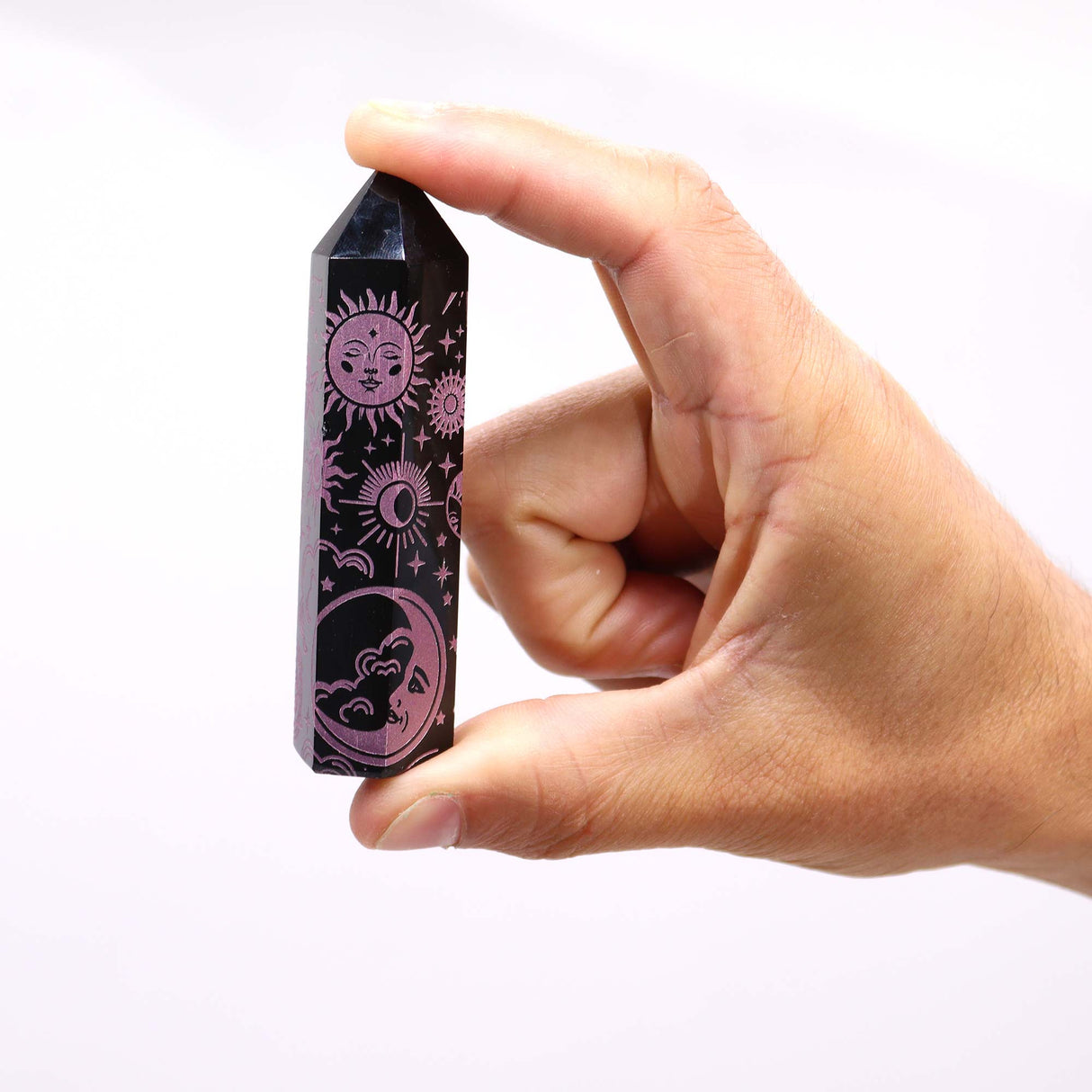 Sort obsidian krystalspids, rosenrødt design