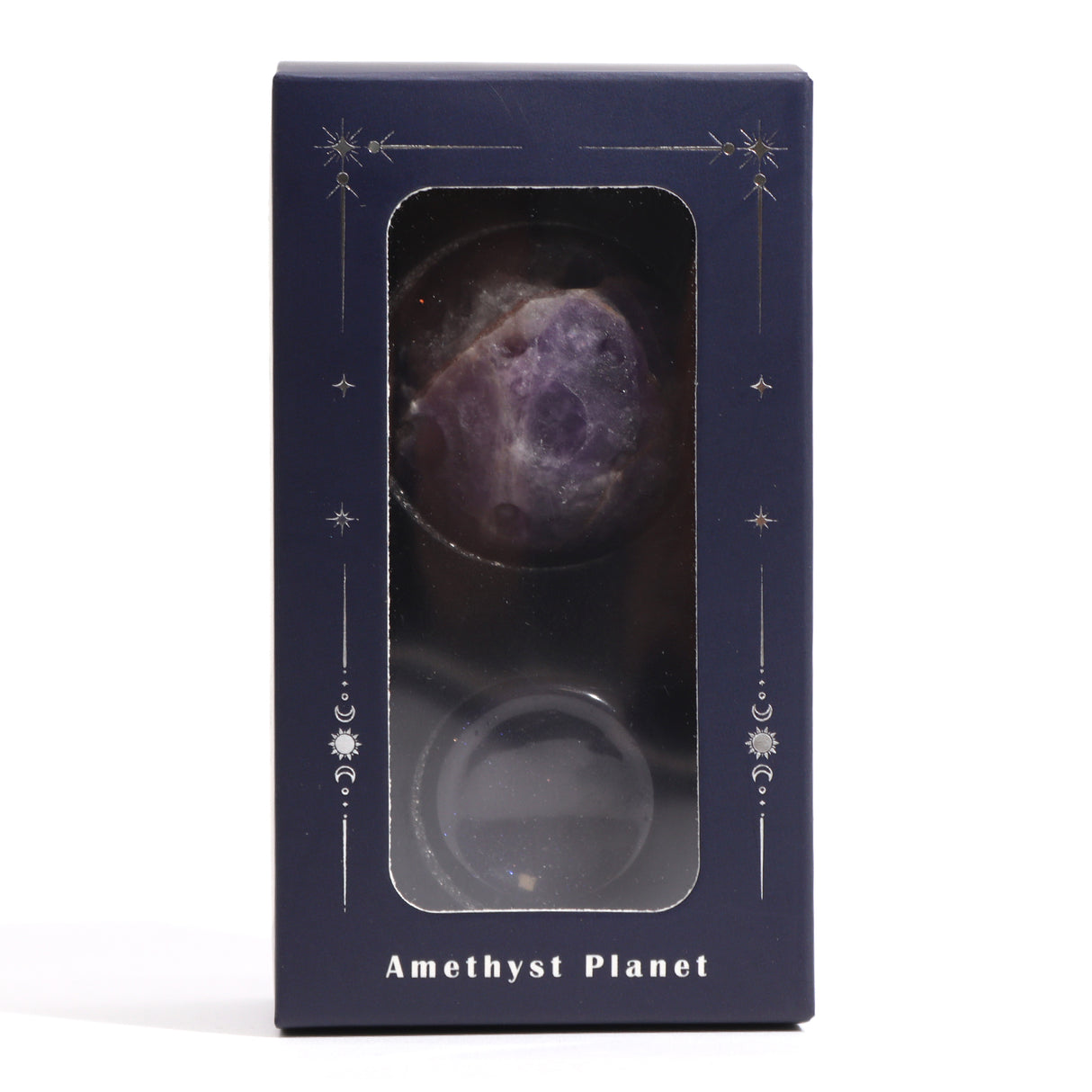 Ametyst Krystal Kugle med Goldstone Stativ Jupiter