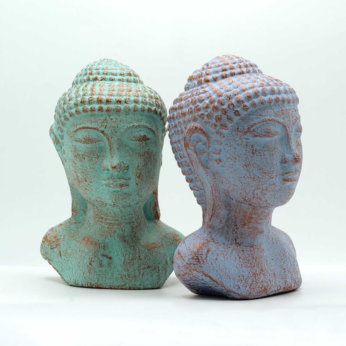 Estatua de Cabeza de Buda, Cobre Verde y Concreto