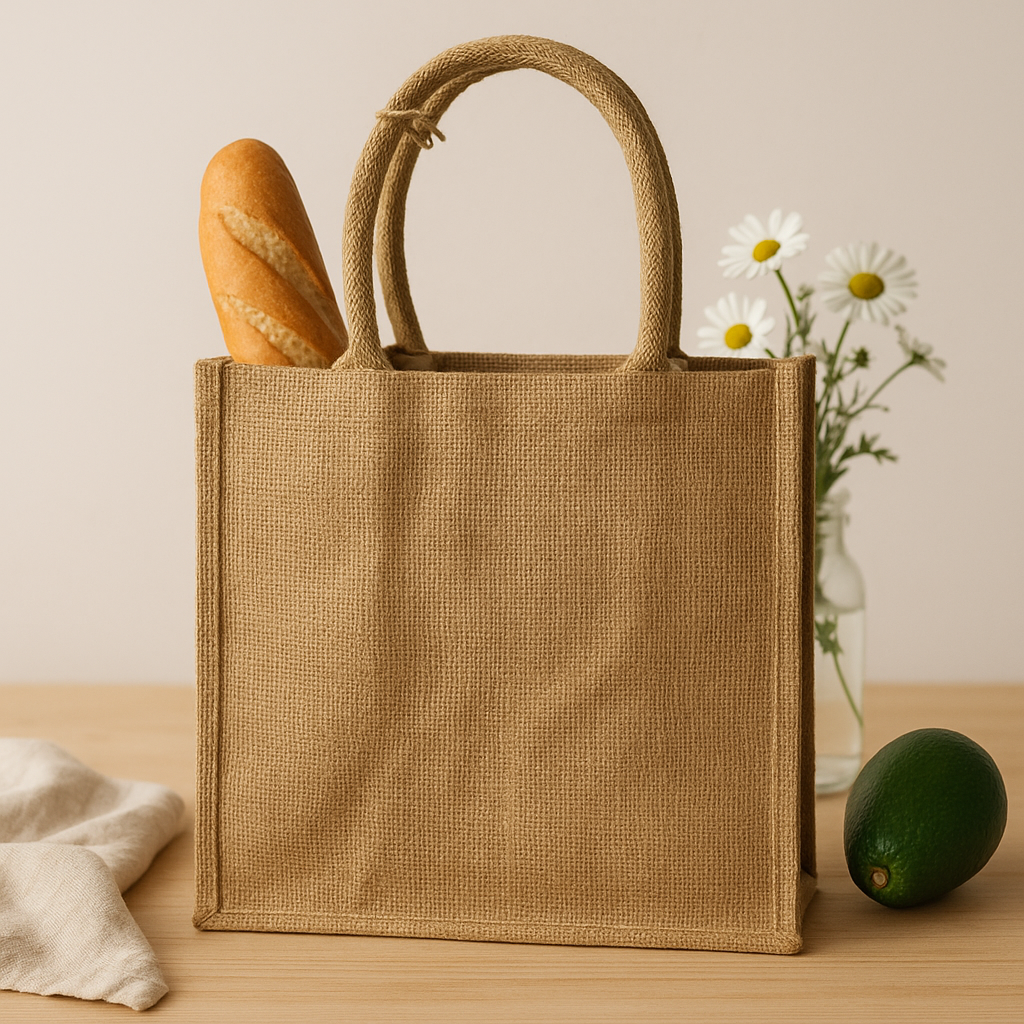 Jute boodschappentas met flessenhouders, groot herbruikbaar
