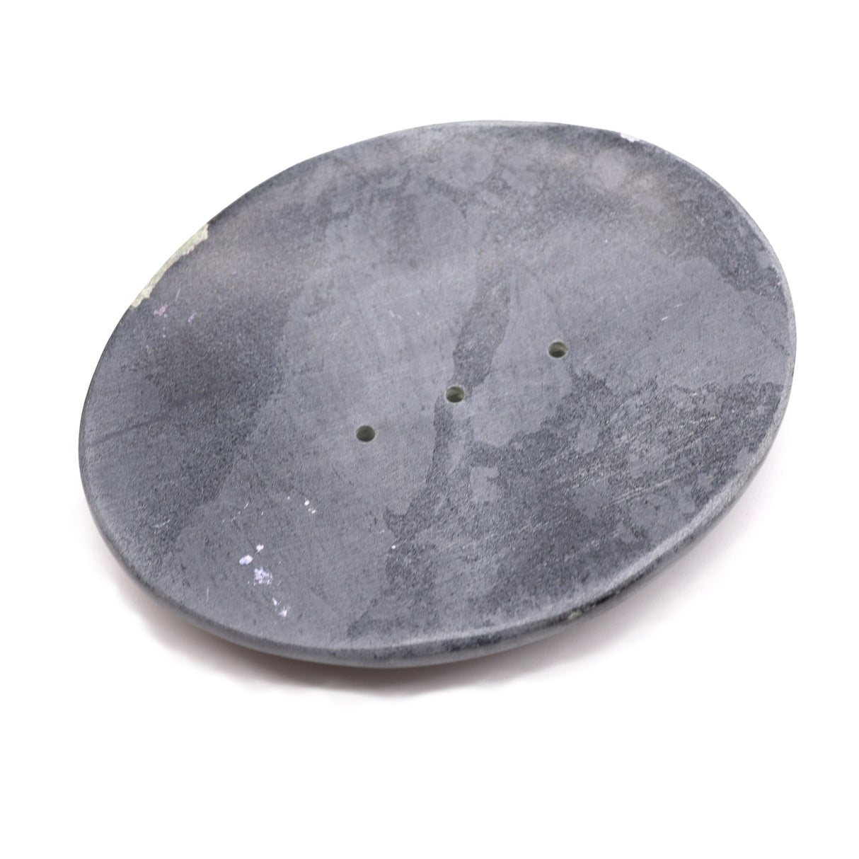 Săpunieră Ovală din Piatră de Săpun Gri cu Găuri de Drenaj 10x12cm