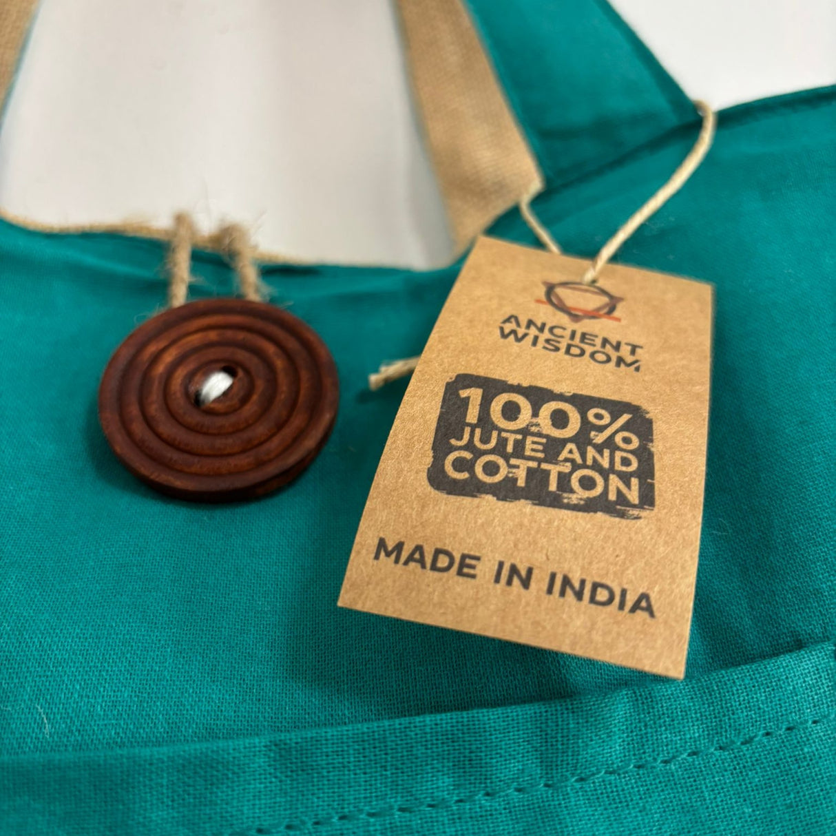 Tote Bag Reversible Jute Cotton Pocket Button Closure