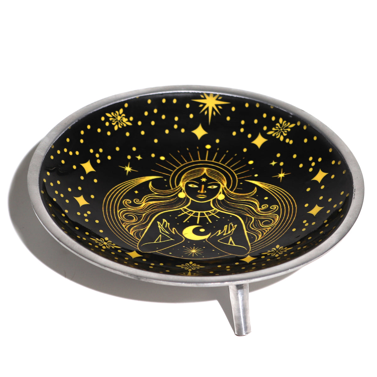 Offering Plate Black Enameled Tripod Gold Goddess