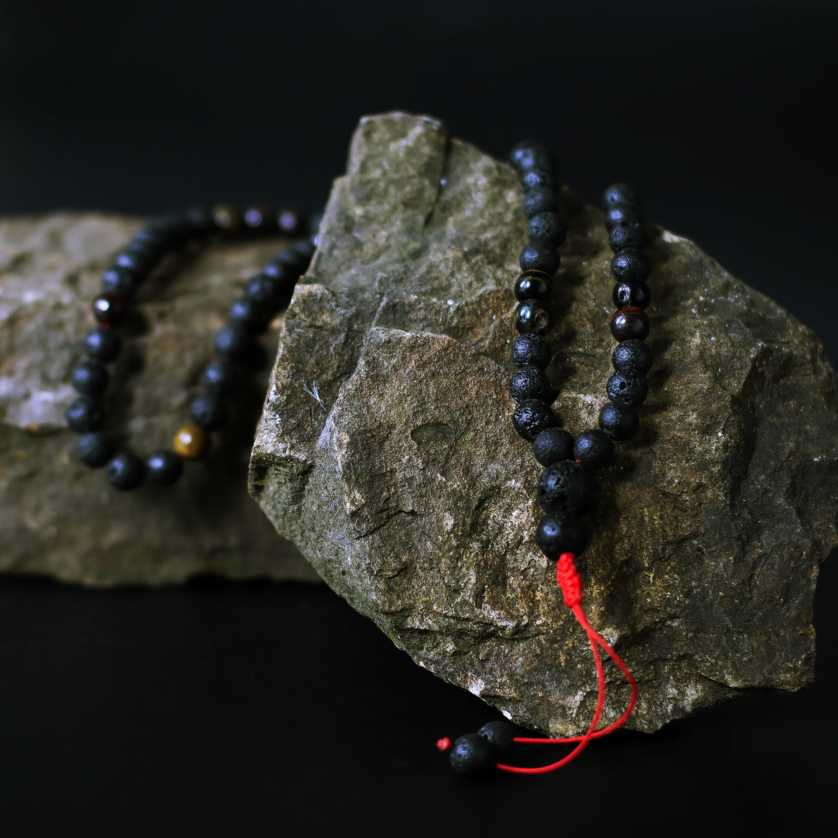 Lava Stone Meditation Mala Necklace with Tassel
