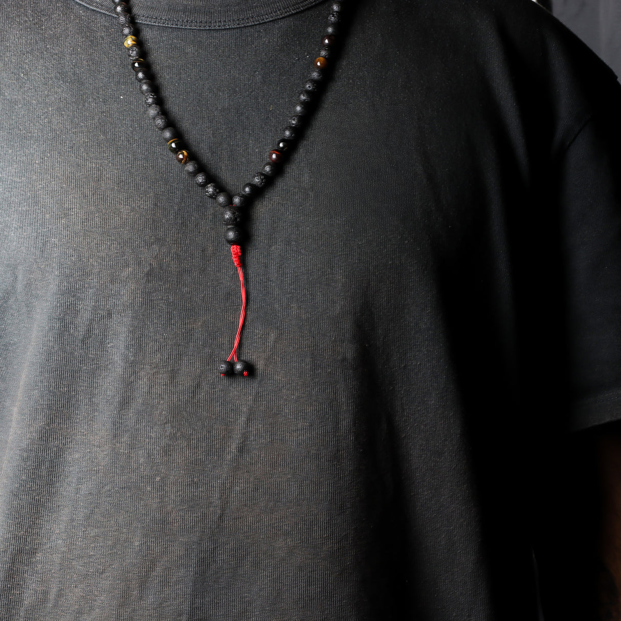 Lava Stone Meditation Mala Necklace with Tassel