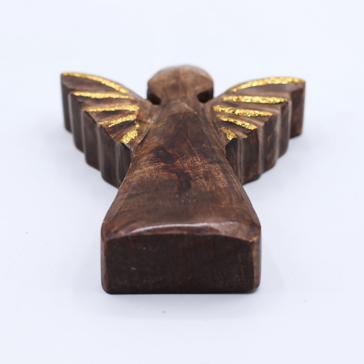 Hand-Carved Mango Wood Angel Figurine with Gold Wings