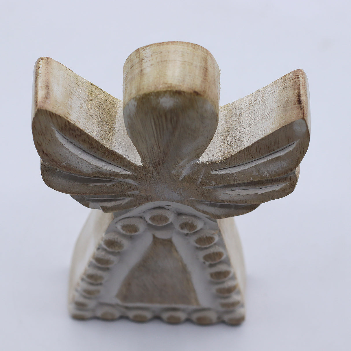 Whitewashed Hand-Carved Mango Wood Angel Figurine