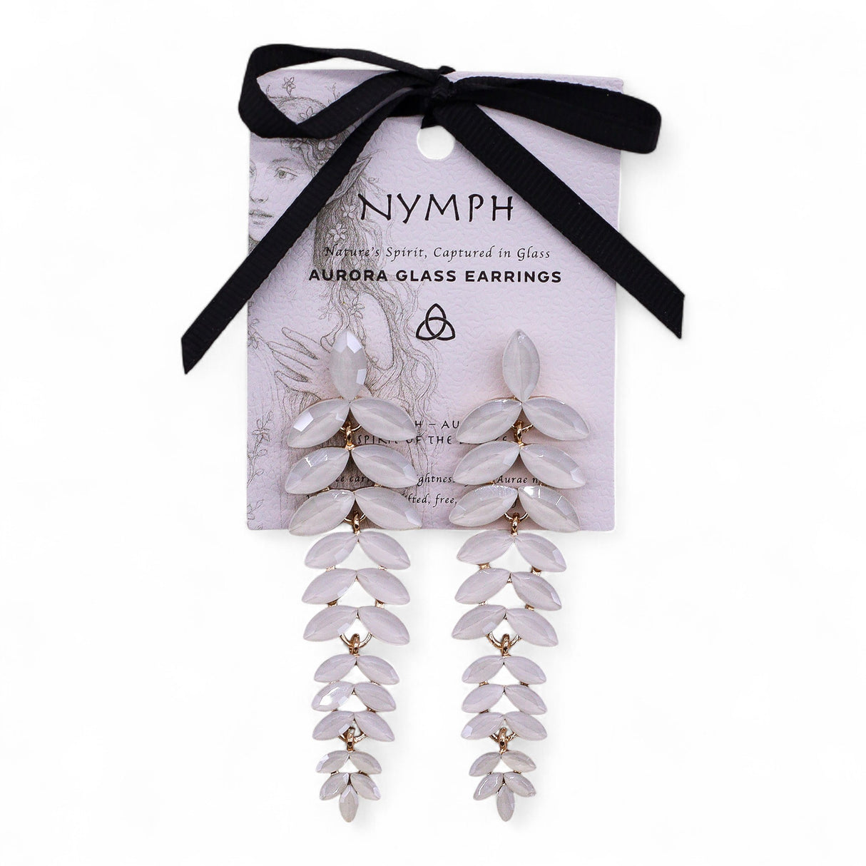 Vintage Pearl White Glass Petal Long Drop Earrings