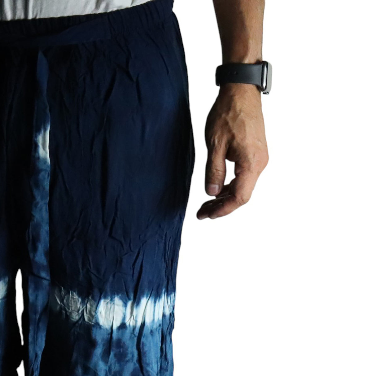 Pantalon lounge japonais Shibori, indigo teal orange, taille L