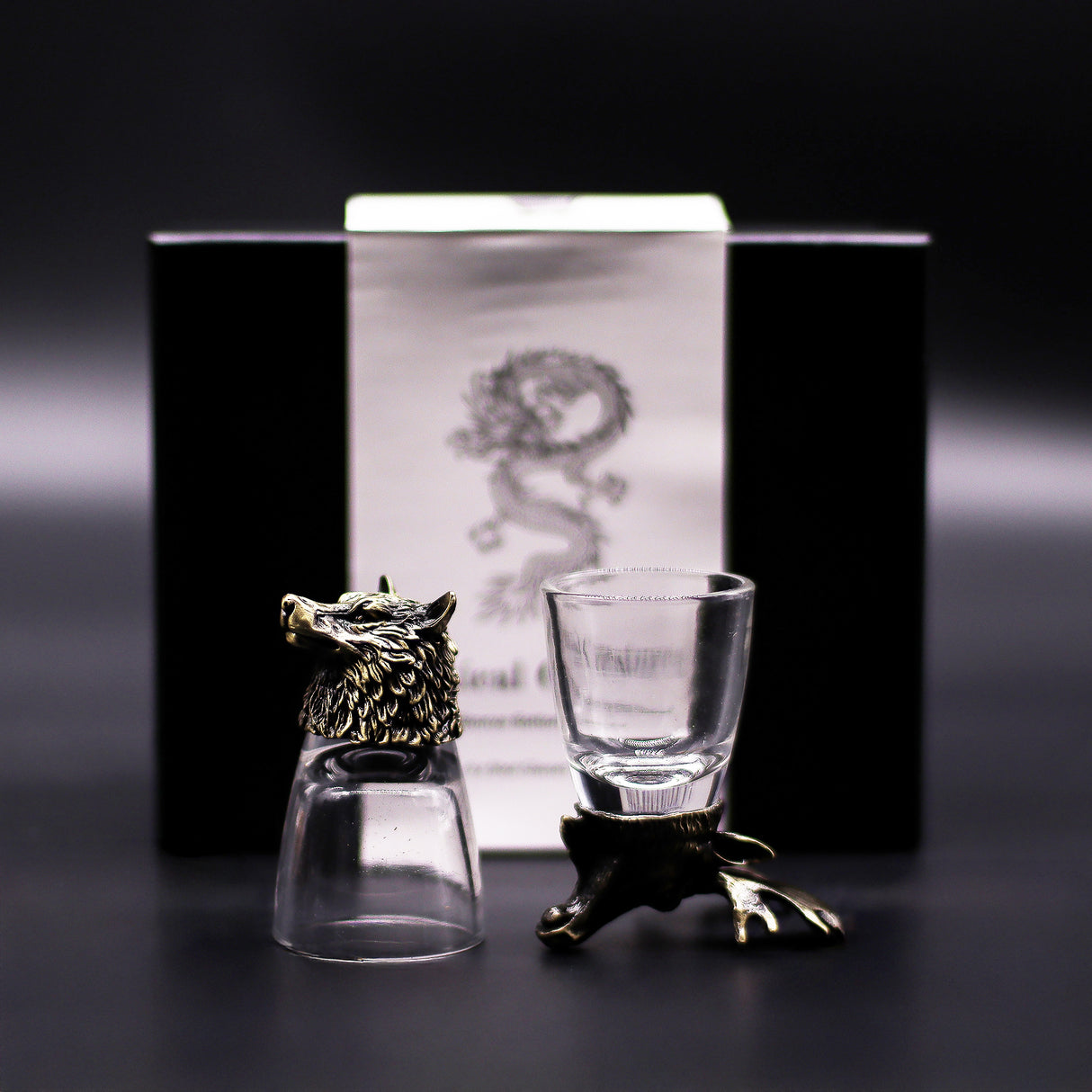 6 verres à shot tête d'animal 50 ml, bronze antique