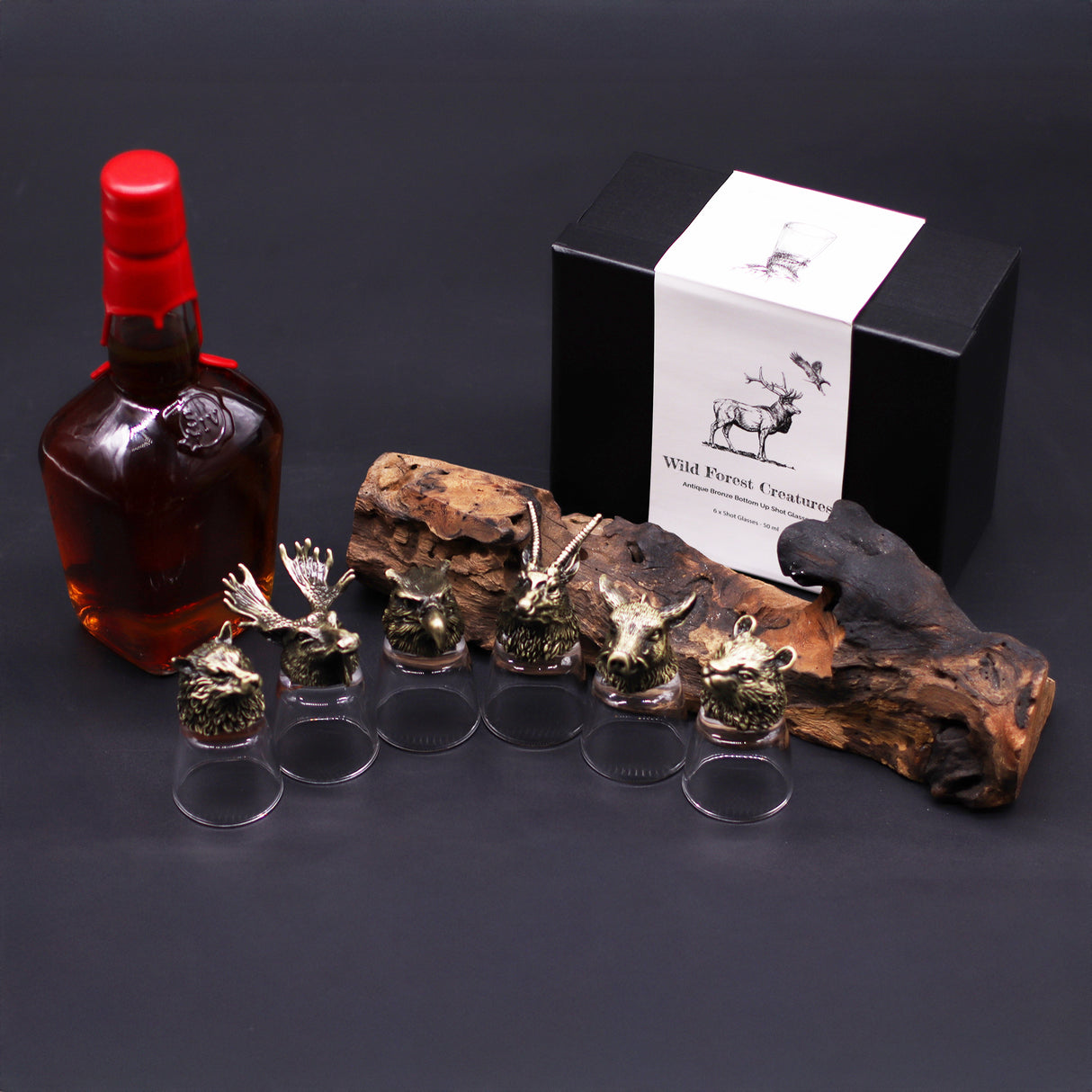 6 verres à shot tête d'animal 50 ml, bronze antique