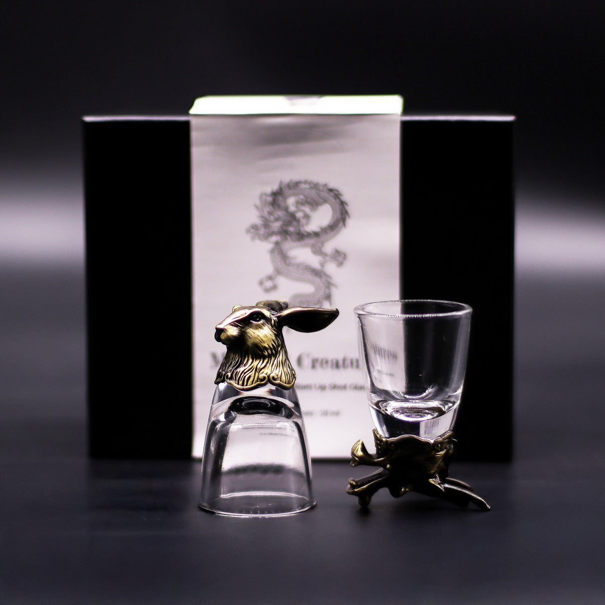 Ensemble de 6 verres à shot tête d'animal bronze antique 50 ml