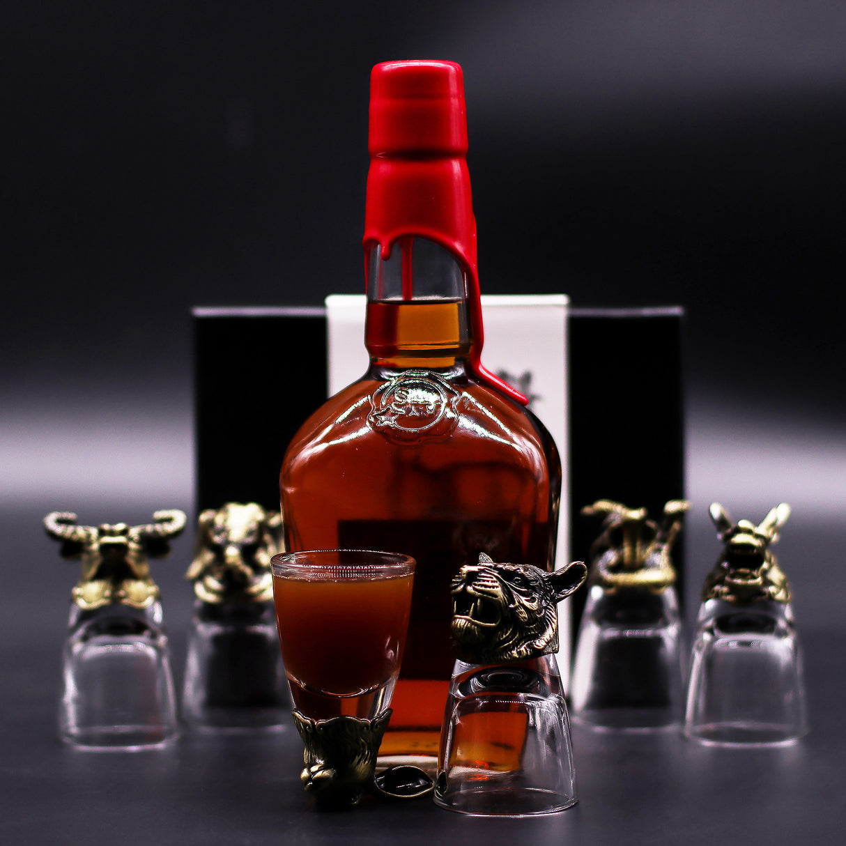 Ensemble de 6 verres à shot tête d'animal bronze antique 50 ml