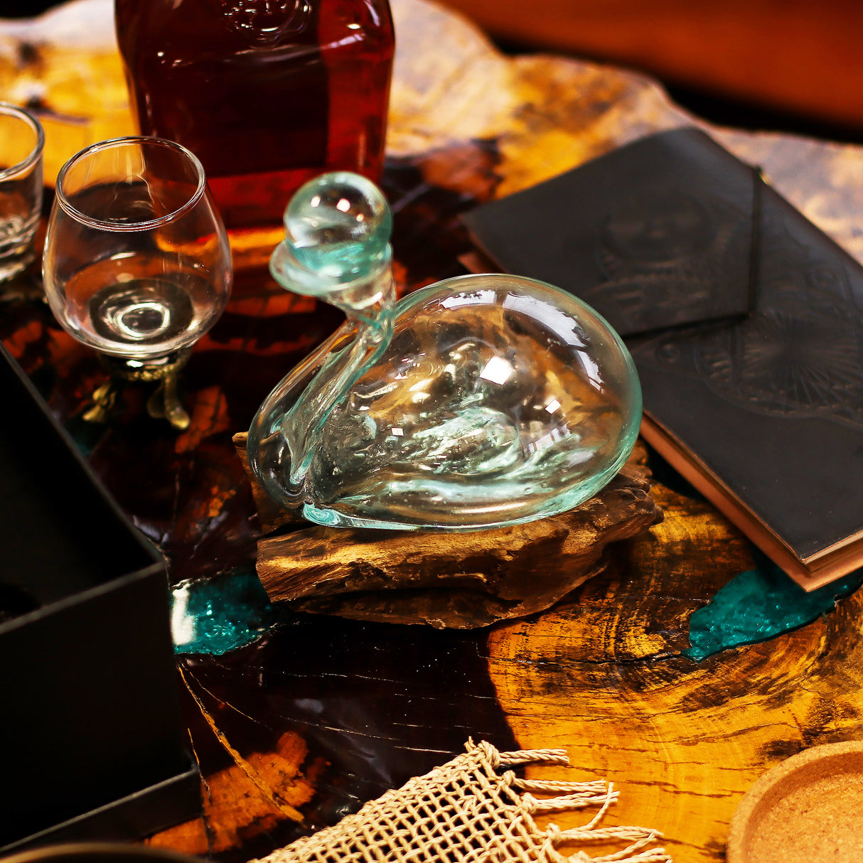 Handblown Molten Glass Driftwood Decanter with Stopper 19cm
