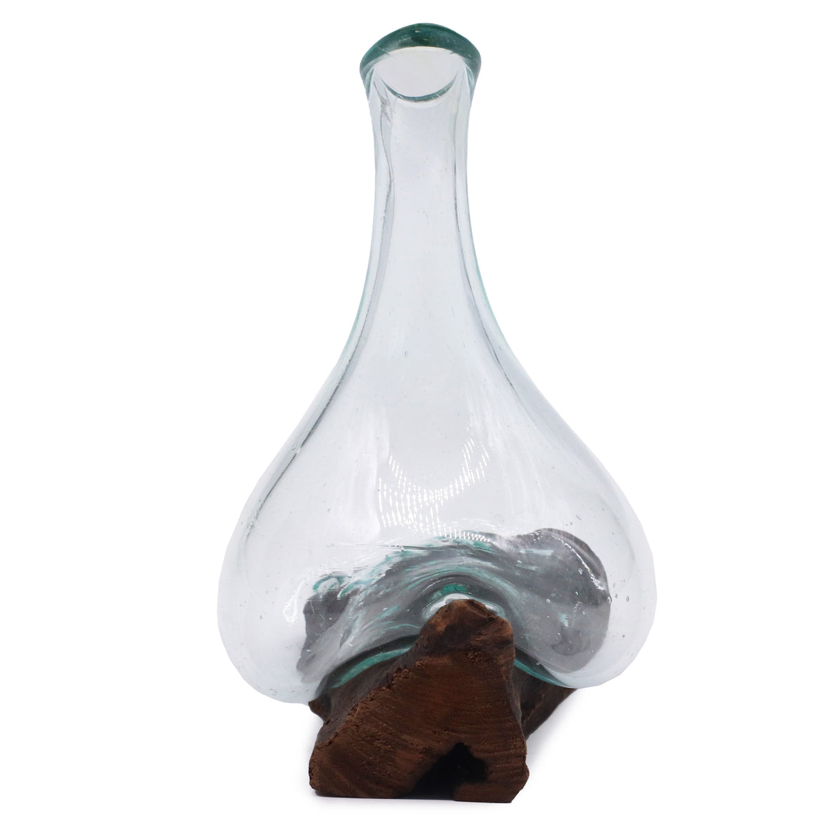 Molten Glass Vase on Reclaimed Wood Base 20cm