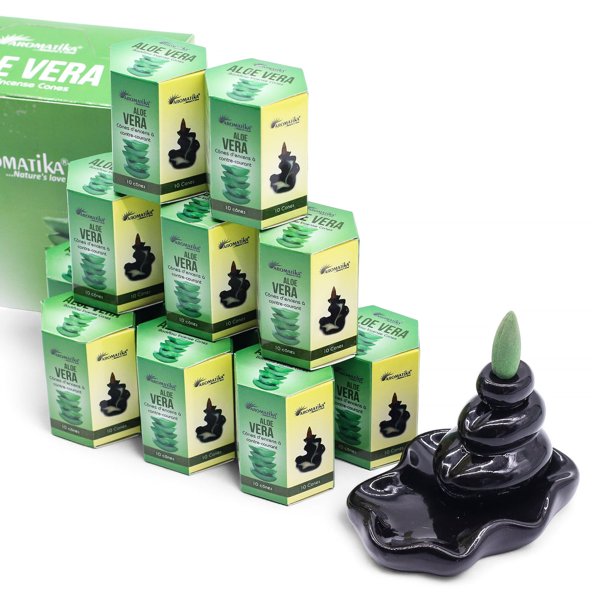 Cones de Incenso Backflow Aloe Vera, Pack de 10