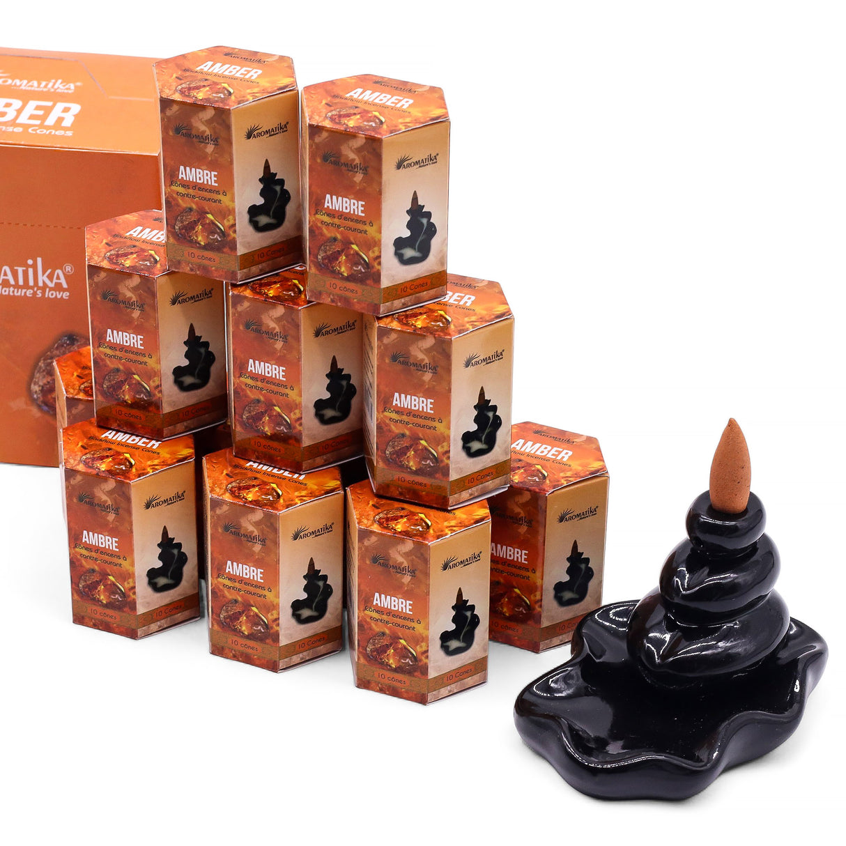 Amber Backflow rökelsekoner, 10-pack Aromatika
