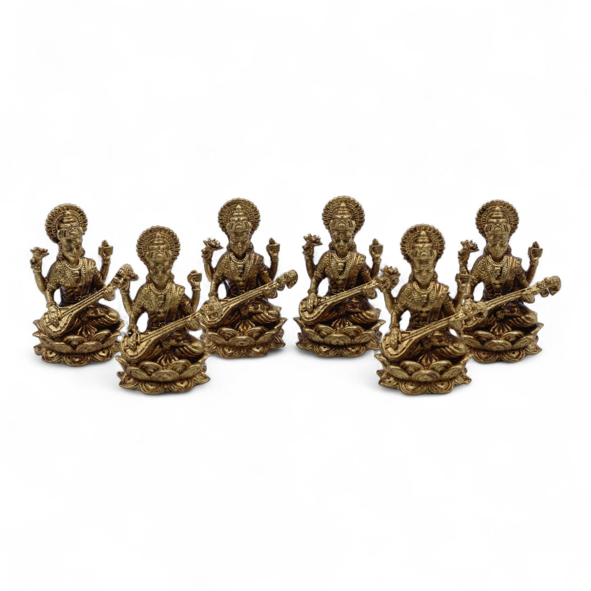 Massive Messing-Göttin Saraswati Mini-Idol, 34 mm