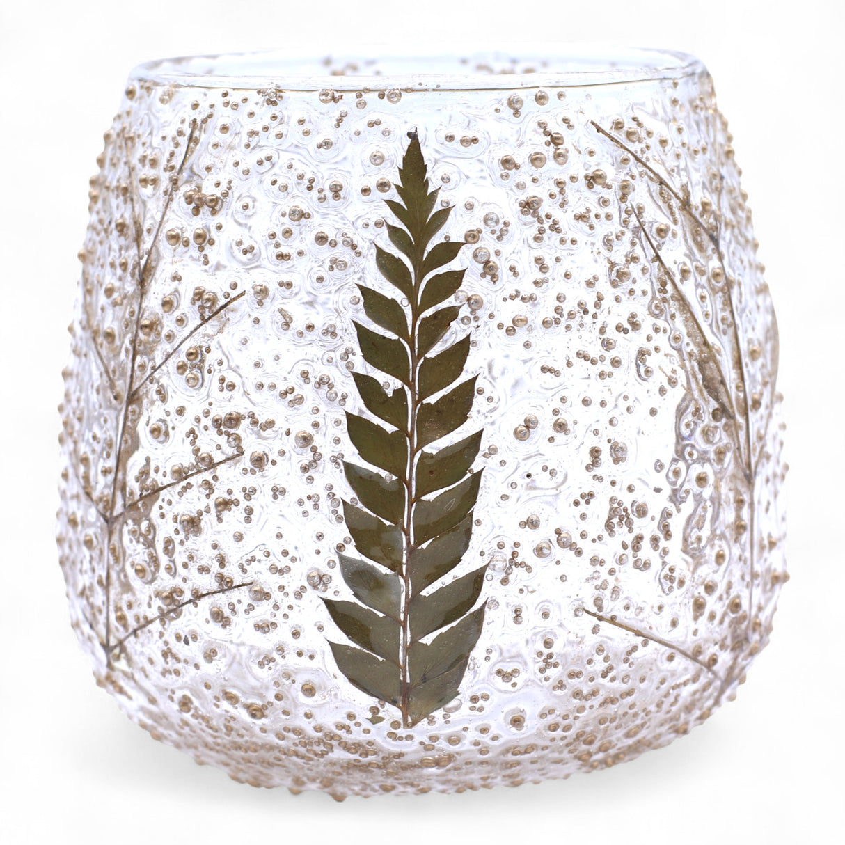 Bougeoir tealight en verre texturé fougère 10x9 cm