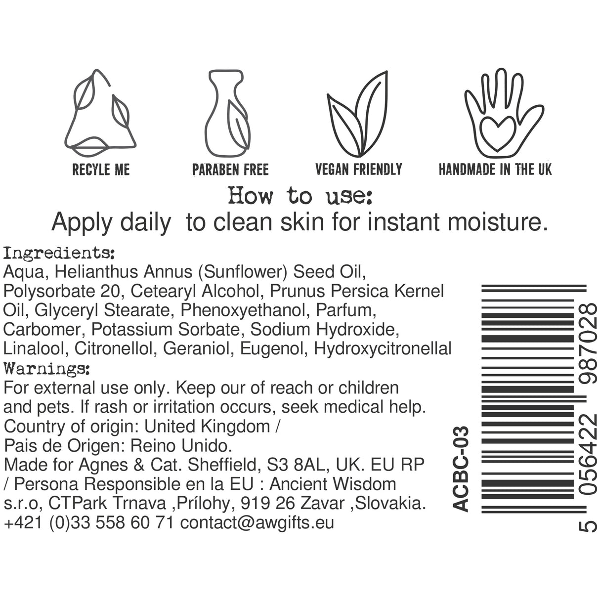 Vochtinbrengende Hand- en Lichaamscrème Japanse Bloesem 300ml