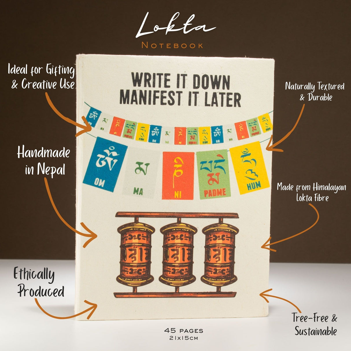 Handmade Lokta Notebook A5, Prayer Flags, 90 Pages