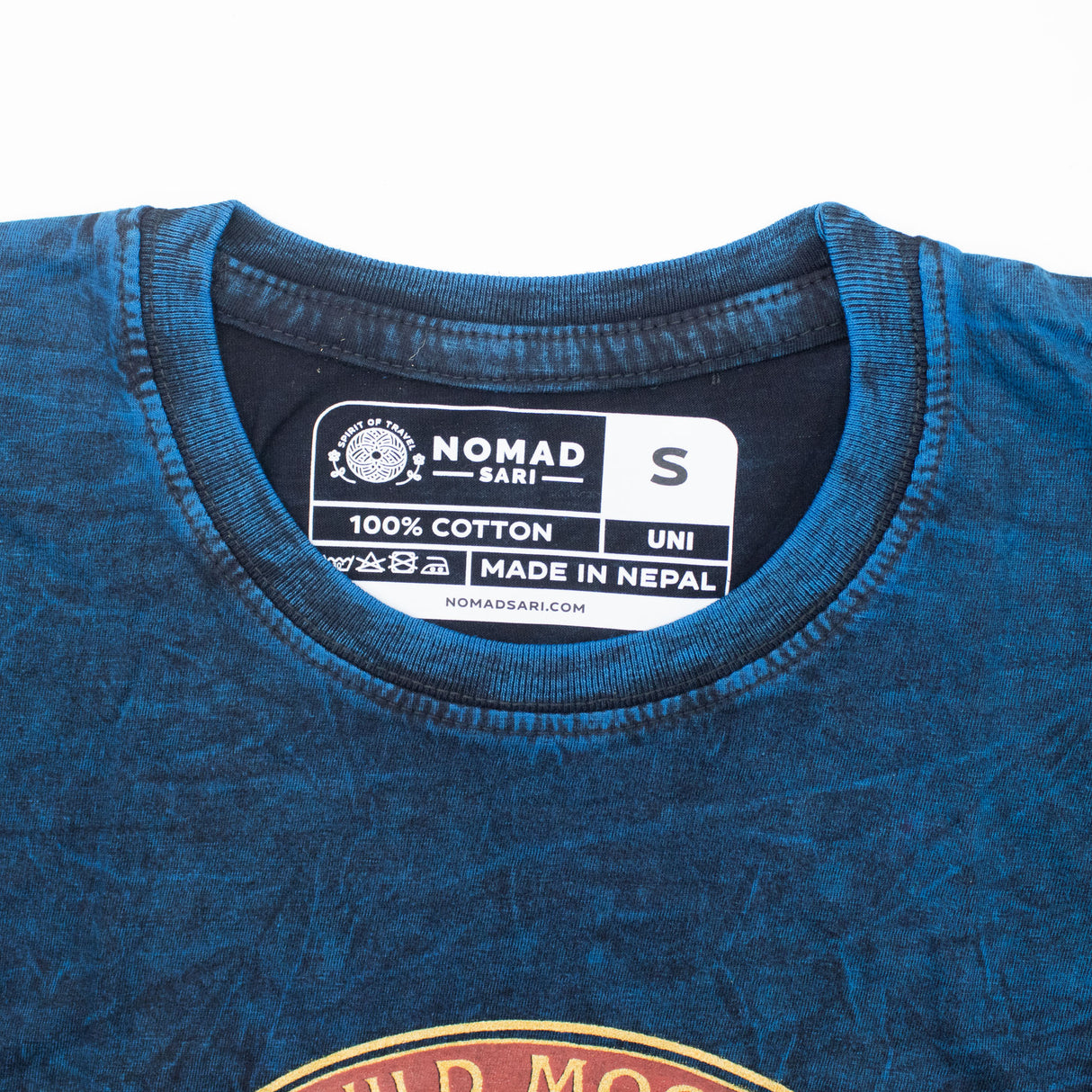 Nomad Sari tričko z stonewashed bavlny – Zůstaň divoká, měsíční dítě – modré – malé