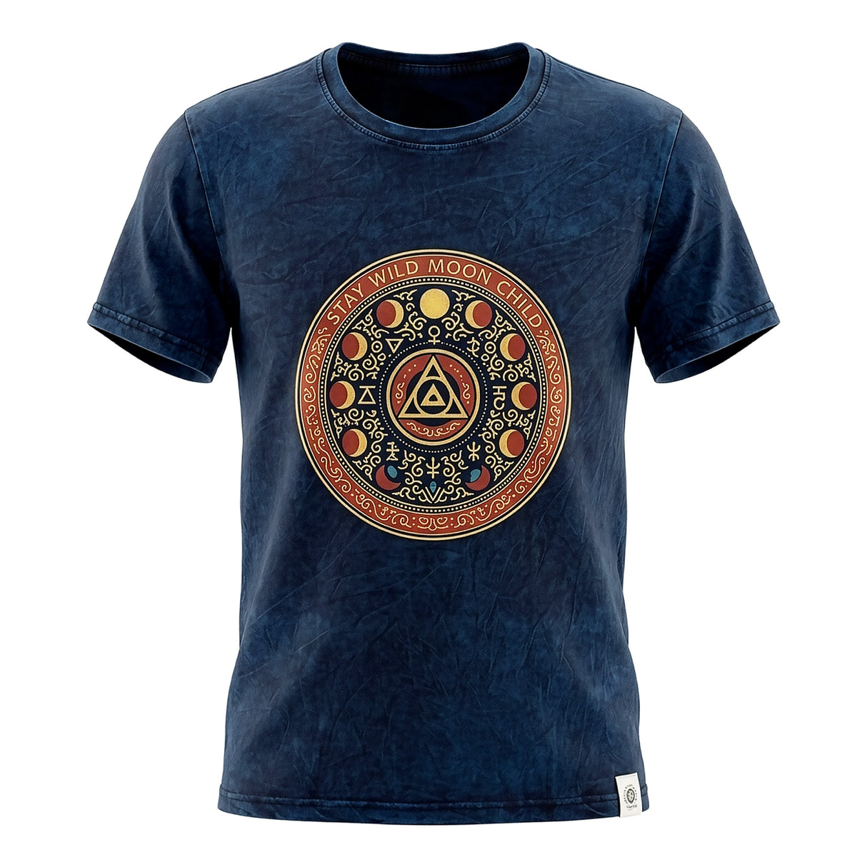 Nomad Sari Stonewashed Cotton T-Shirt - Stay Wild Moon Child - Blue - Large