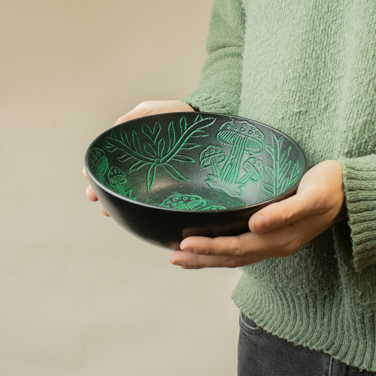 Hliníková zpívající mísa - Kouzelný houba - Zelená (20 cm)