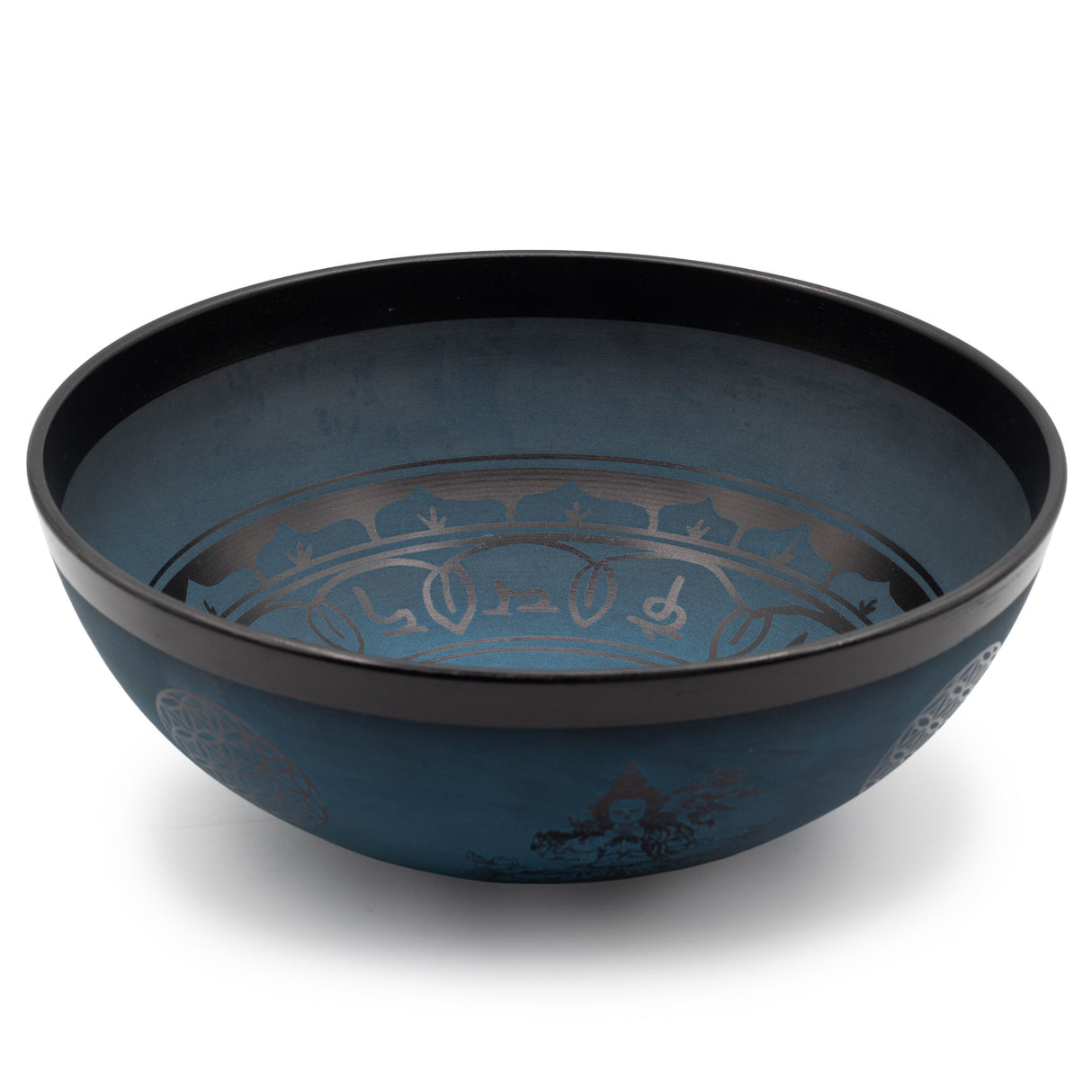 Velká hliníková zpívající mísa - tibetský dvojitý doržý motiv - modrá (27 cm)