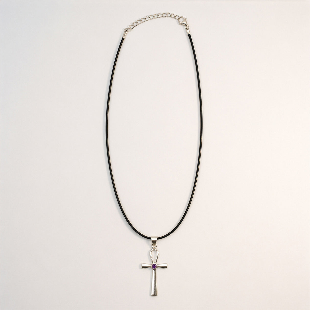 Indický náhrdelník s duchovním motivem - stříbrem pokovený (šňůra 45 cm) - Ankh, symbol věčného života