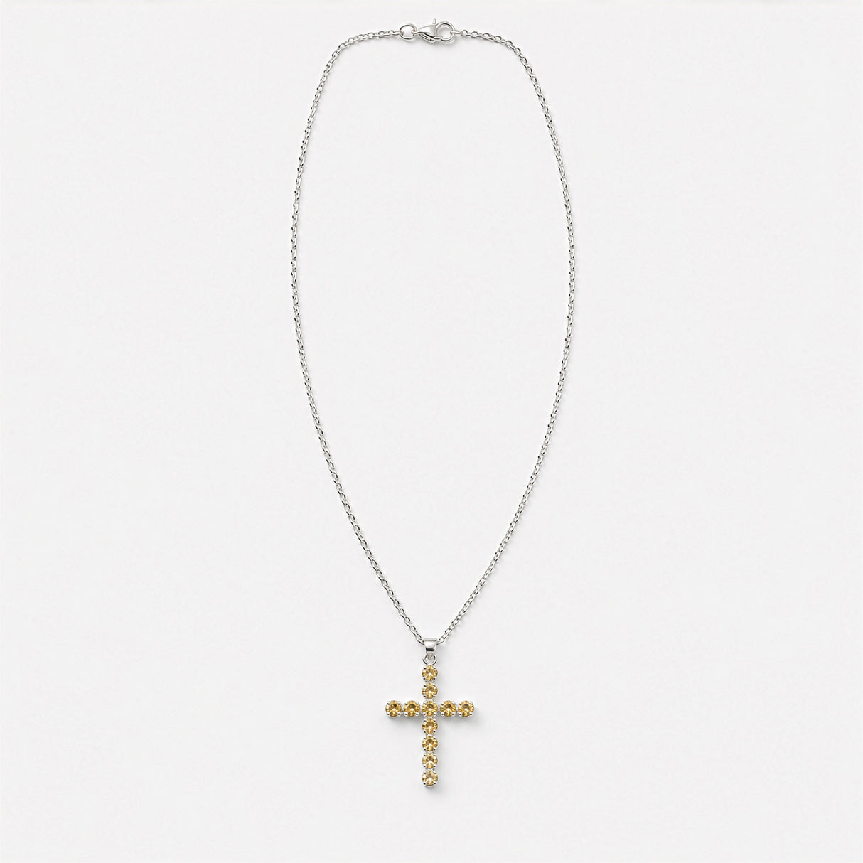 Pendentif Dévotion Indien - Plaqué Argent (Chaîne 45 cm) - Crucifix en Citrine