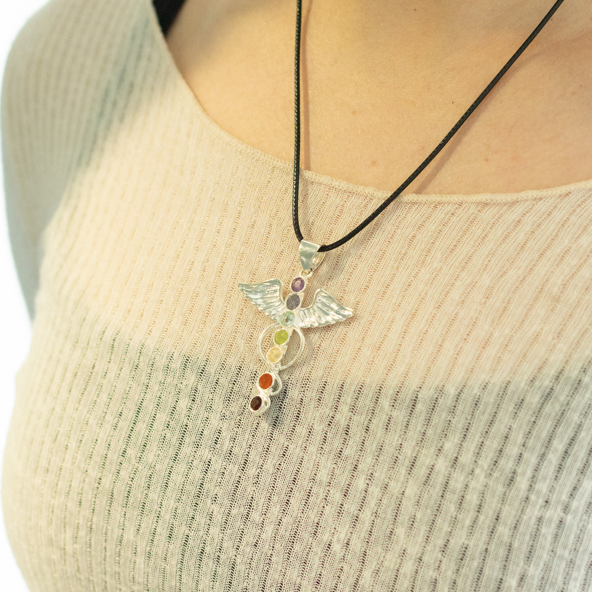 Pendentif Dévotion Indien - Plaqué Argent (cordon 45 cm) - Ange Chakra
