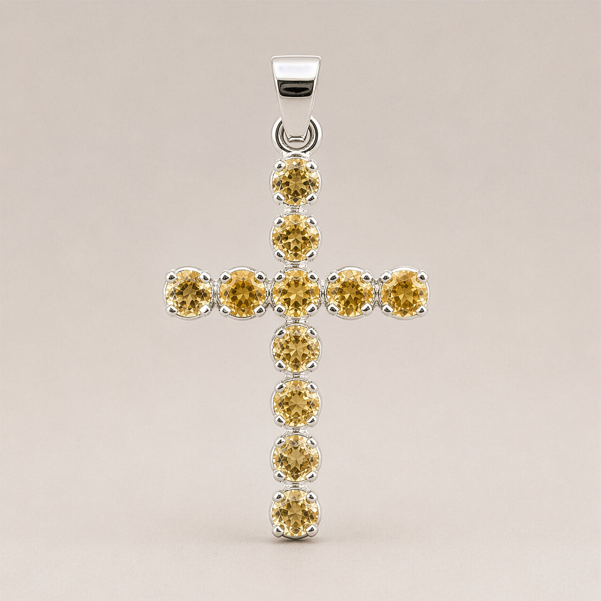 Pendentif Dévotion Indien - Plaqué Argent (Chaîne 45 cm) - Crucifix en Citrine