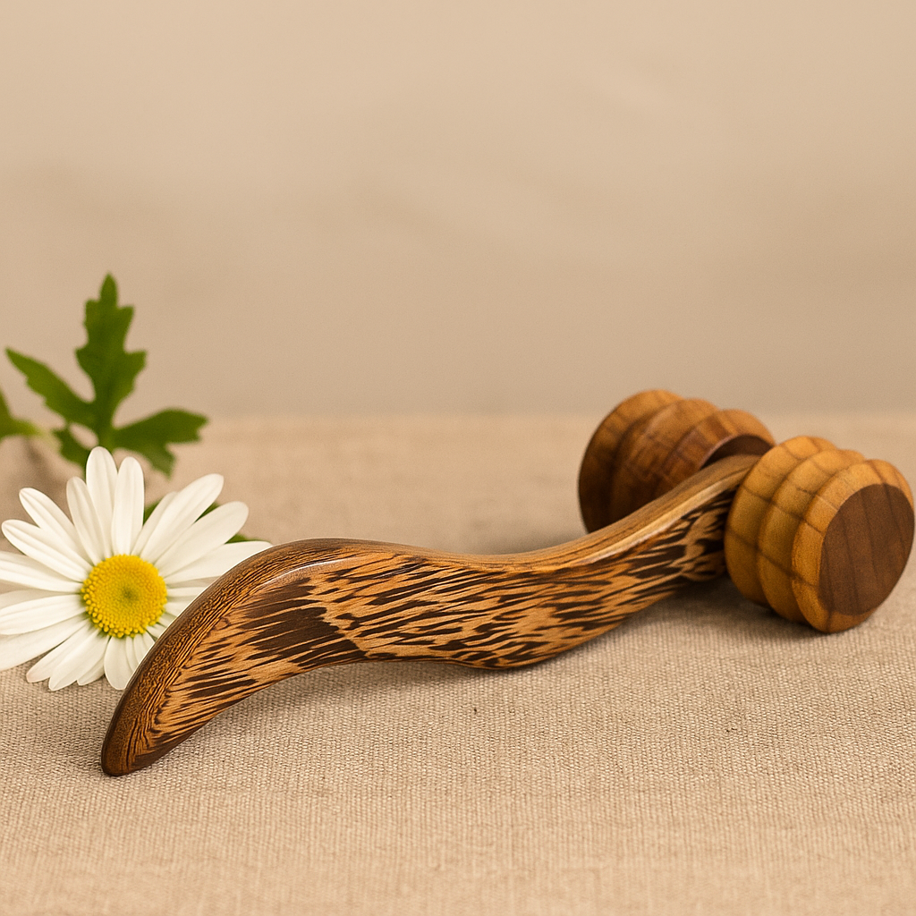 Massage Roller Wooden Ribbed For Muscles
