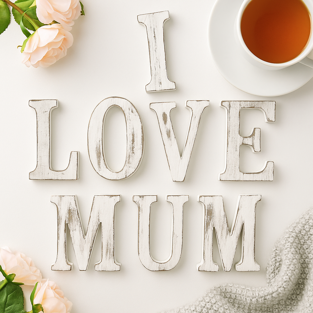 Set di lettere in legno Ti amo mamma 8 pezzi