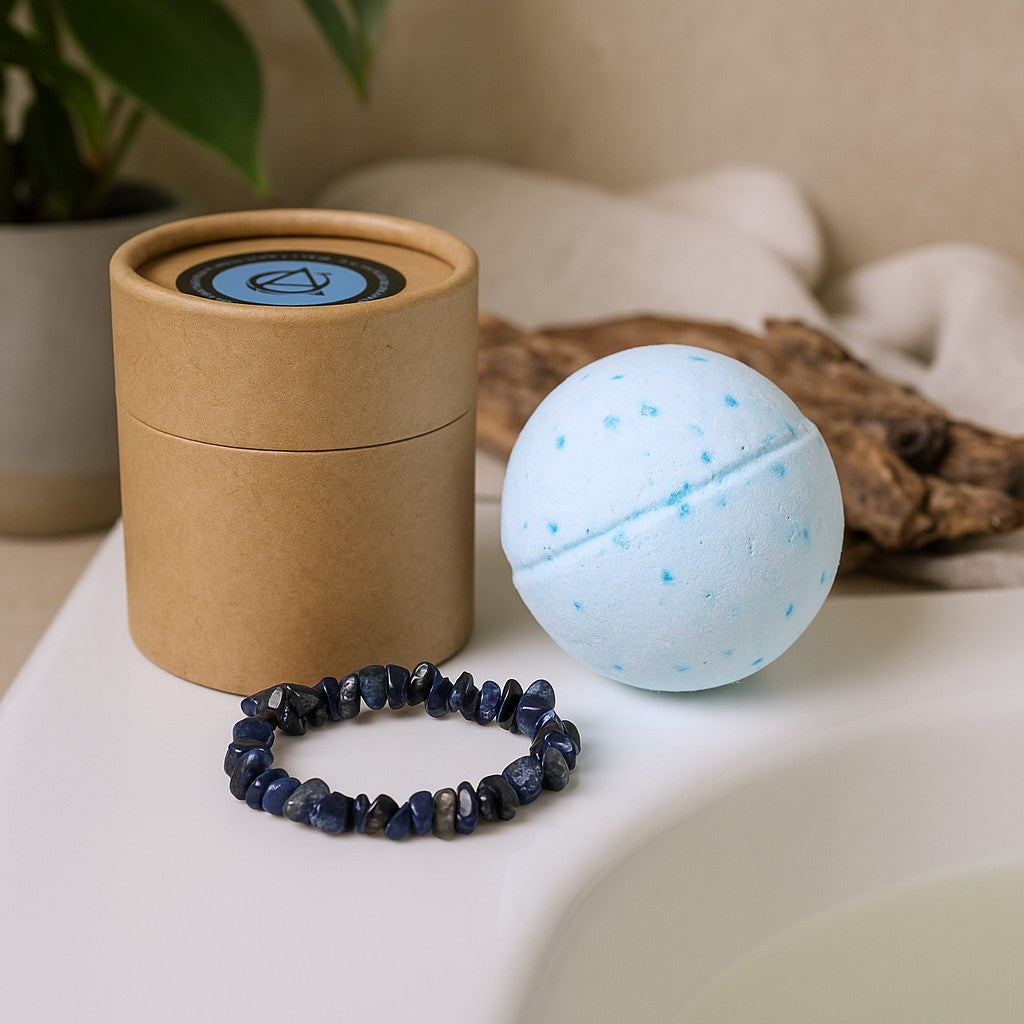 Bomba de baño con pulsera de gemas de sodalita