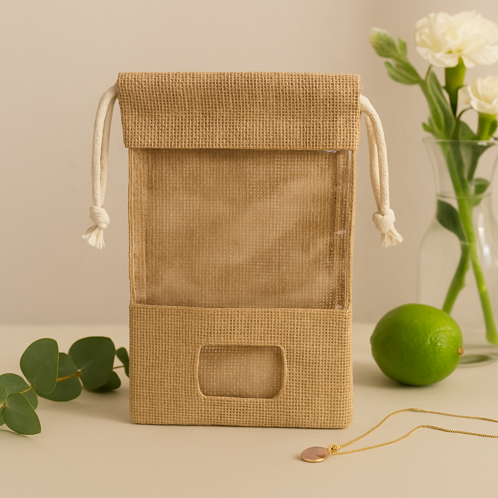 Jute Window Gift Bag 25x16cm With Pocket