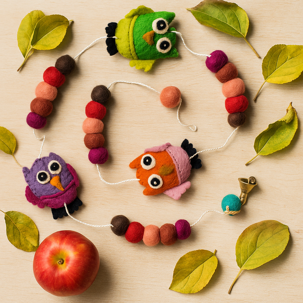 Plstěný závěs na zeď s sovou a zvonkem