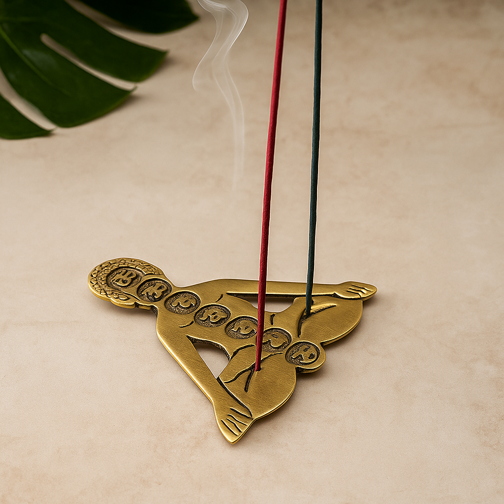 Porta varillas de incienso de aluminio dorado con 7 chakras