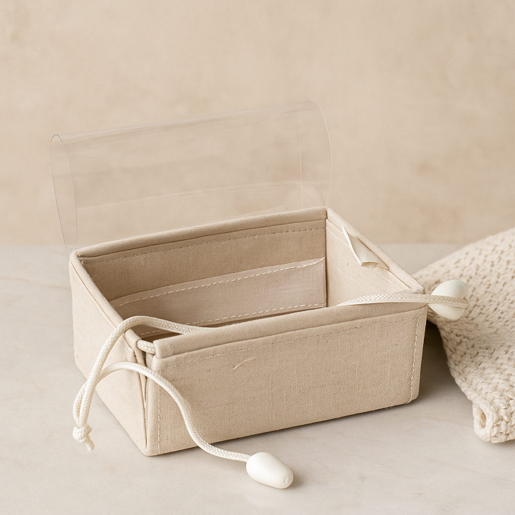 Cutii cadou din bumbac, pachet plat cu fereastră, mică