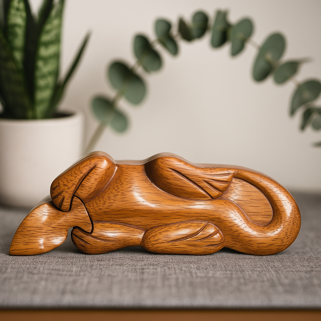 Cutie de puzzle cu compartiment secret din lemn, Gecko