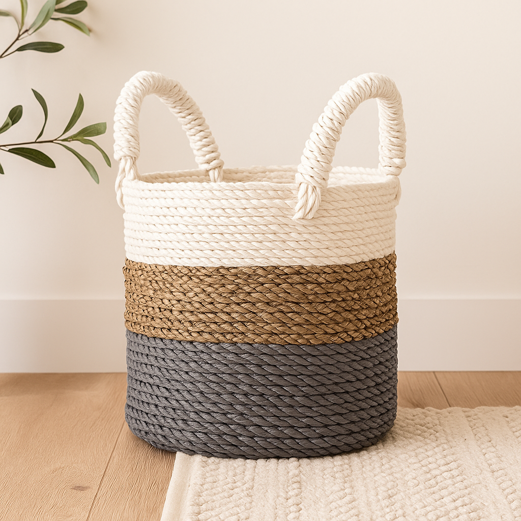 Set zeegrasmanden, grijs natuurlijk wit