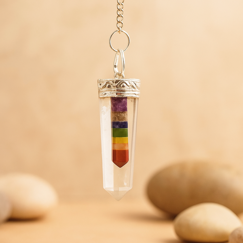 Кристаллический маятник для биолокации с плоской точкой 7 чакр