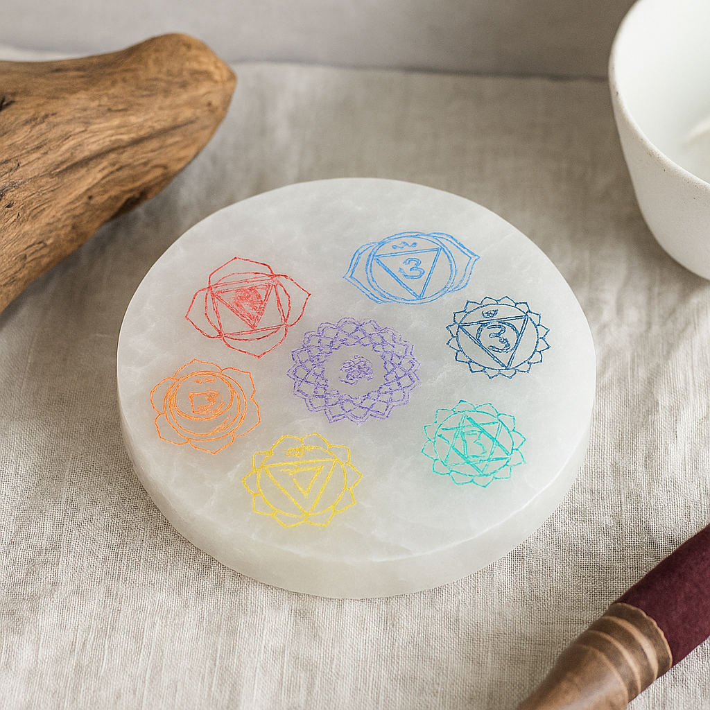 Chakra-Ladeplatte Selenit 8cm