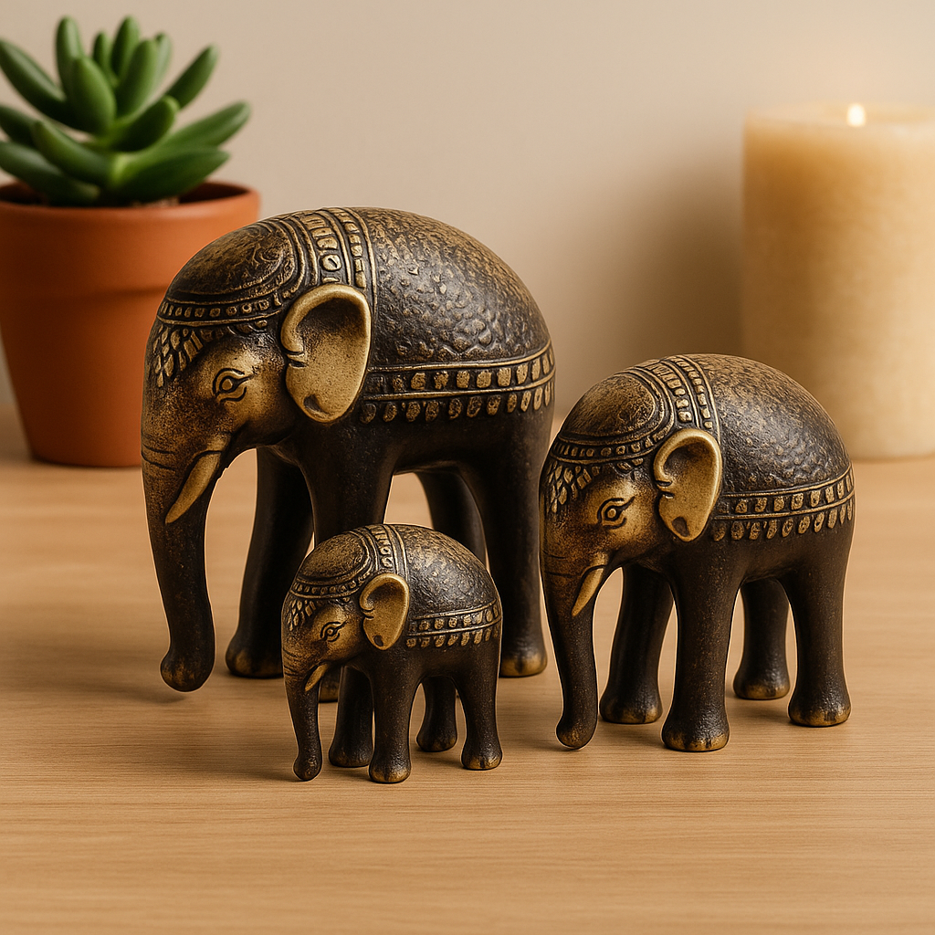 Mosazné Feng Shui sloní figurky, sada 3 kusů