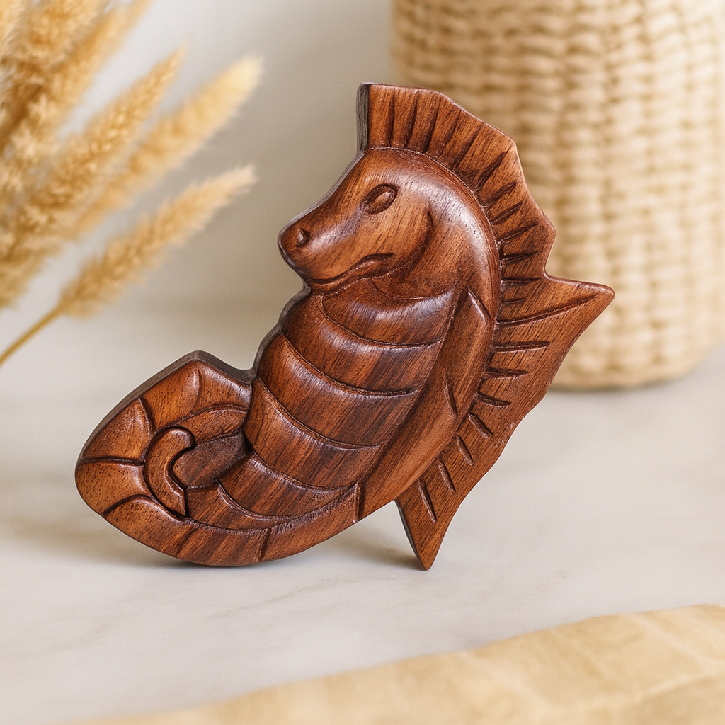 Cutie de puzzle din lemn, cal de mare