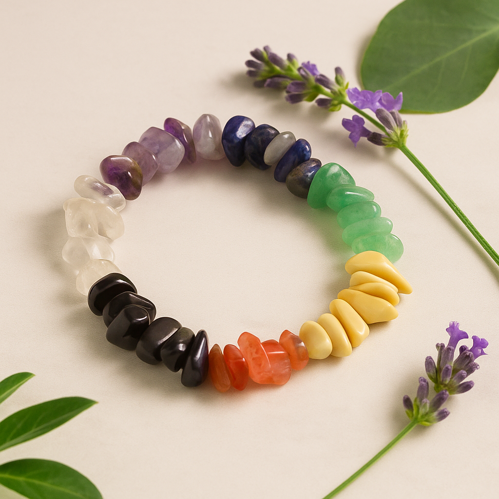 7 Chakra Chip Steen Stretch Armband