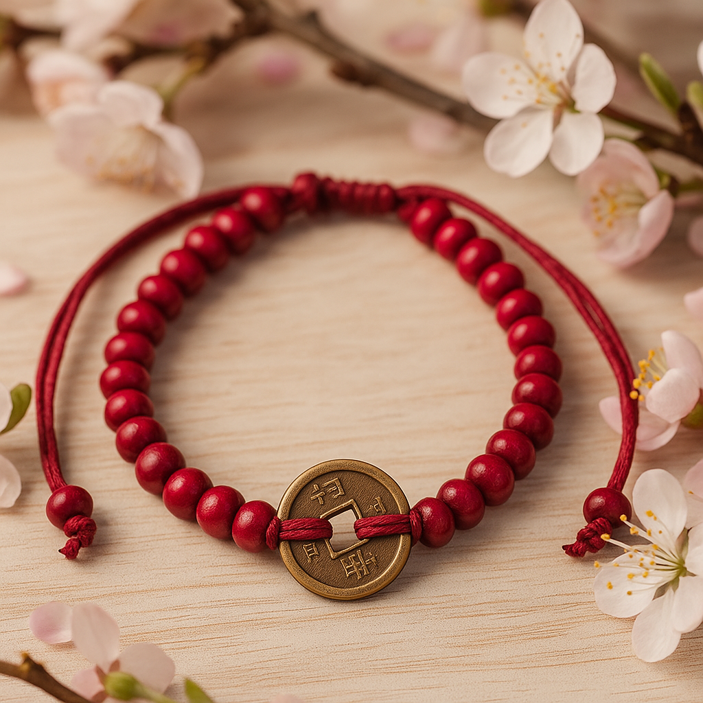 Feng Shui Chinese munt armband, rood