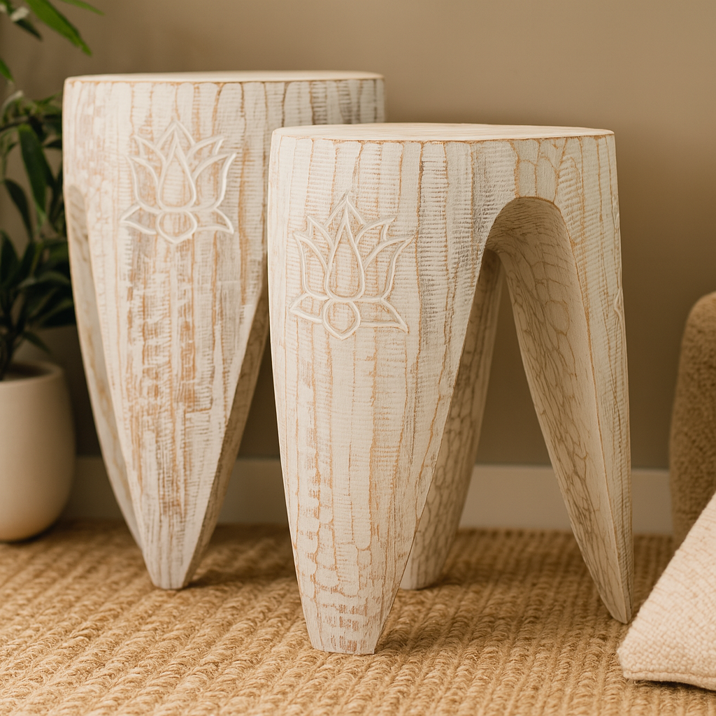 Juego de mesa y taburete de 2 piezas encalado grande